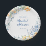 Plato De Papel Floral azul y citrus Fiesta de ducha de novia<br><div class="desc">Disfrute de un exquisito jardín de elegancia con nuestras elegantes placas de papel de Fiesta de té con flores azules y cítricos, una celebración donde la sofisticación se combina con el encanto refrescante de la delicia de los cítricos. Este diseño combina a la perfección los tonos azules con la energía...</div>