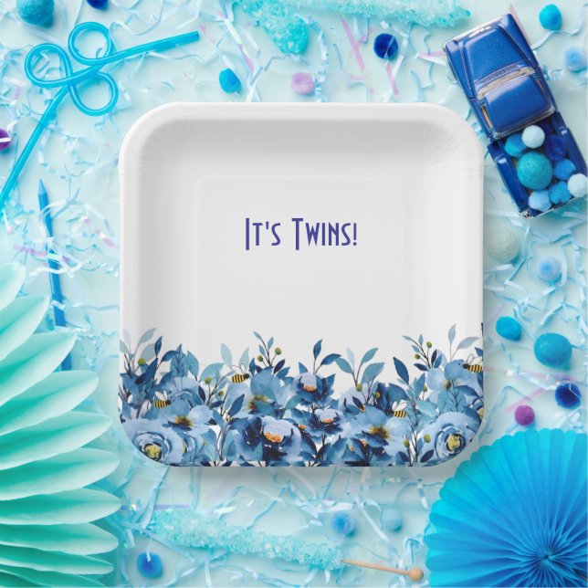 Plato de papel floral azul y mariposa (Fiesta)