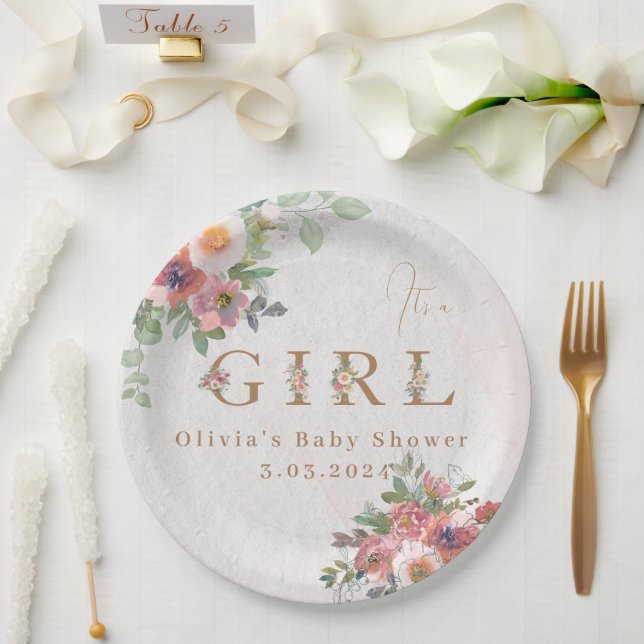 Plato De Papel Floral Baby Girl Shower (Boda)