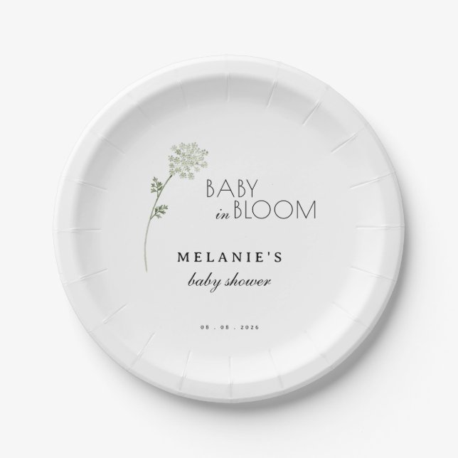 Plato De Papel Floral Baby in Bloom Baby Shower (Anverso)