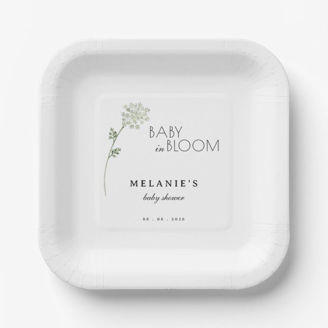 Plato De Papel Floral Baby in Bloom Baby Shower (Anverso)