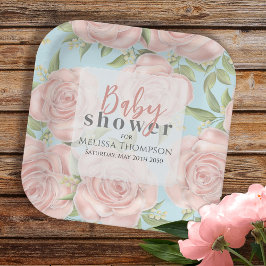 Plato De Papel Floral Baby Shower rosa de Rubor