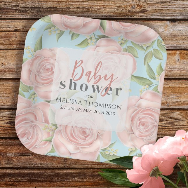 Plato De Papel Floral Baby Shower rosa de Rubor (Subido por el creador)