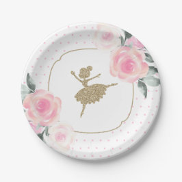 Plato De Papel Floral Ballerina Placas de fiesta de cumpleaños