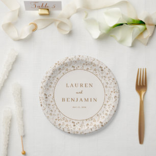 Plato De Papel Floral Beige Elegante