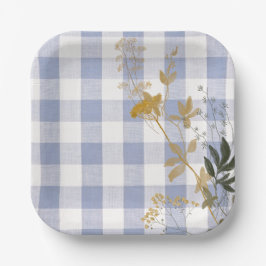 Plato De Papel Floral blanca azul Gingham Plaid Country Farmhouse