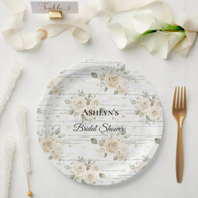 Plato De Papel Floral blanca Boho Bridal Shower (Boda)
