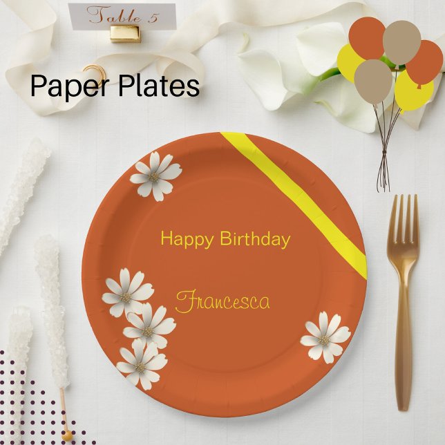 Plato De Papel Floral blanca con antecedentes naranjas (Subido por el creador)