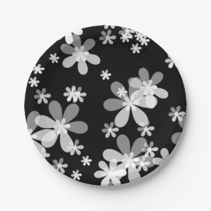 Plato De Papel floral blanca negra