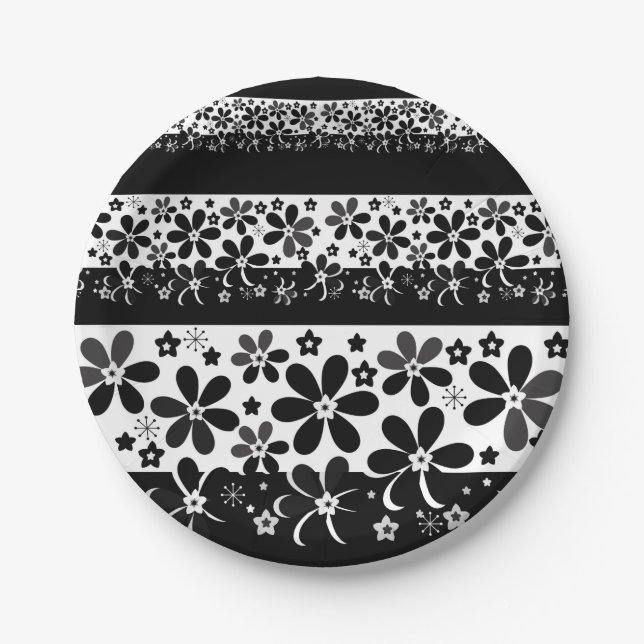 Plato De Papel Floral blanca y negra (Anverso)