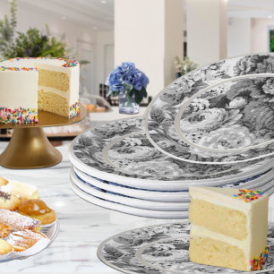 Plato De Papel Floral blanca y negra