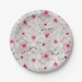 Plato De Papel Floral blanca y rosa delgada