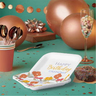 Plato De Papel Floral Bloom Colorful Birday Grandma Fiesta