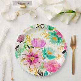 Plato de papel floral boda/baño