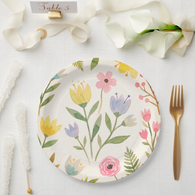 Plato de papel floral boda/ ducha (Boda)