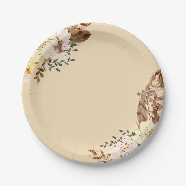 Plato de Papel Floral Boho Elegante para Cualquier (Anverso)