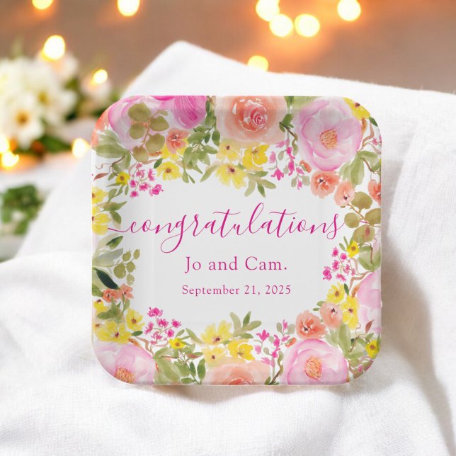 Plato De Papel Floral Boho Spring Felicitaciones Bridal Shower (Floral Boho Spring Congratulations Bridal Shower Paper Plates)