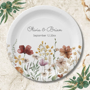 Plato De Papel Floral Bonita Flor Silvestre Acuarela Personalizad