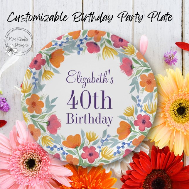 Plato De Papel Floral brillante 40 cumpleaños (Subido por el creador)