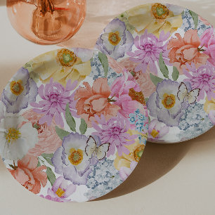 Plato De Papel Floral brillante en negrita