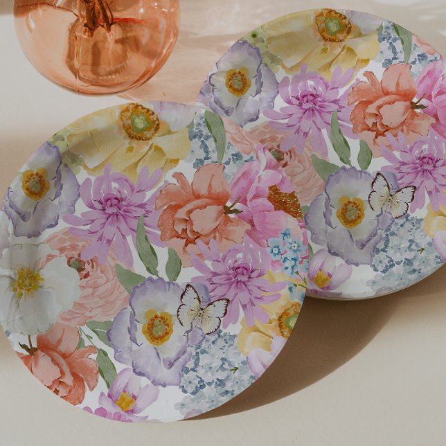 Plato De Papel Floral brillante en negrita (Bold Bright Floral Paper Plates by Painted Paperie
)