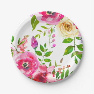 Plato De Papel Floral Brillante Moderno Rosa Botánico de Primaver