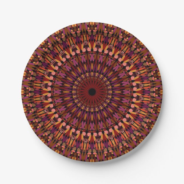 Plato De Papel Floral Brown Mandala Design-48566 (Anverso)