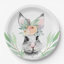 Plato De Papel Floral Bunny Easter