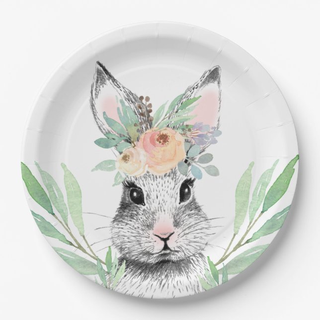 Plato De Papel Floral Bunny Easter (Anverso)
