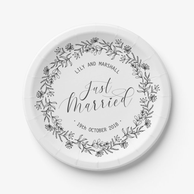 Plato De Papel Floral casada personalizada| Placa de papel (Anverso)