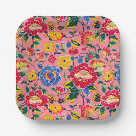 Plato De Papel Floral Chinoiserie Rosa Brillante