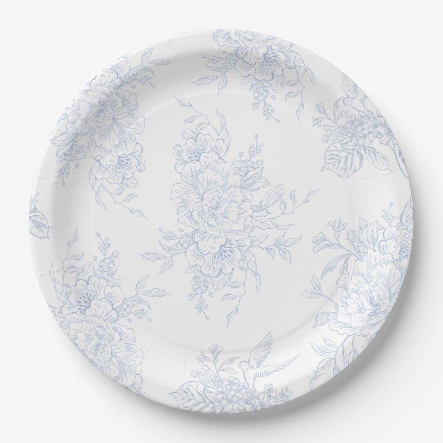 Plato De Papel Floral Chintz Chinoiserie Blue Toile Boda (Anverso)