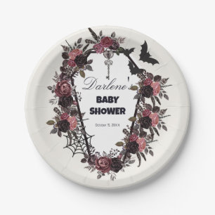 Plato De Papel Floral Coffin Halloween Baby Shower