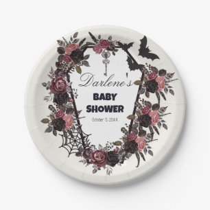 Plato De Papel Floral Coffin Halloween Baby Shower