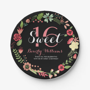 Plato De Papel Floral Colorida De Guirnalda Sobre Dulce Negro 16