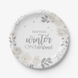 Plato de Papel Floral con Brillo Plateado Winter O