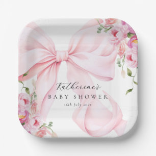Plato De Papel Floral con lazo rosa