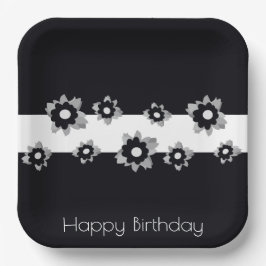 Plato De Papel Floral con negro y blanco