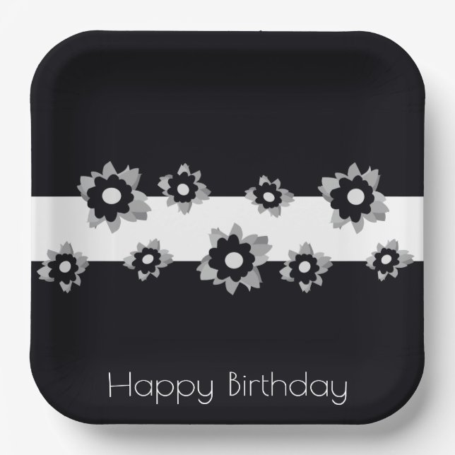 Plato De Papel Floral con negro y blanco (Anverso)