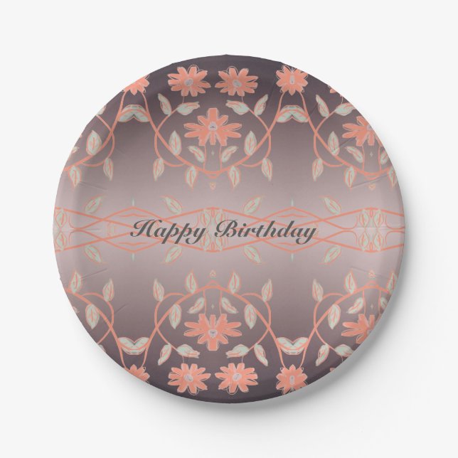 Plato De Papel Floral coral elegante (Anverso)