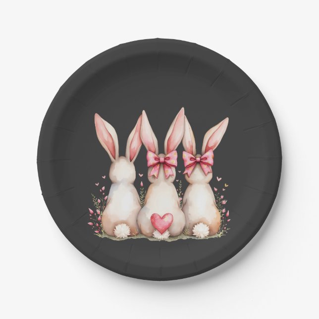Plato De Papel Floral Cottontail Bunny Coquette Bow Rabbit Easter (Anverso)