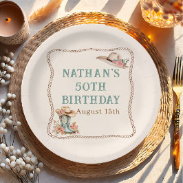 Plato De Papel Floral Cowgirl Boots and Hat Birthday Paper Plate