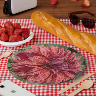 Plato De Papel Floral Dahlia Bloom Variada Roja