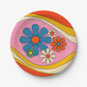 Plato De Papel Floral Daydream Retro Flor Power 60s 70s
