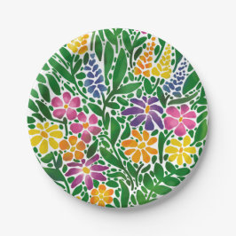 Plato De Papel Floral de abstracto vibrante