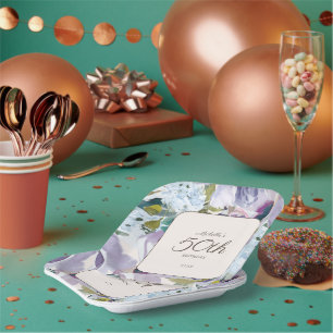 Plato De Papel Floral de acuarela azul turquesa Lilac 50 cumpleañ