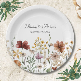 Plato De Papel Floral de acuarela silvestre personalizada