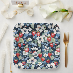Plato De Papel Floral de arándanos y fresas