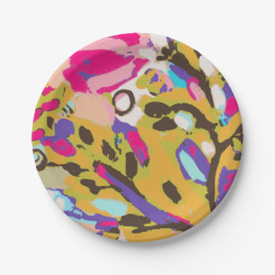 Plato De Papel Floral de boho rosa I