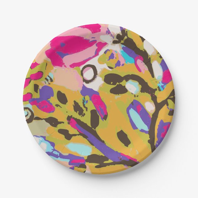 Plato De Papel Floral de boho rosa I (Anverso)